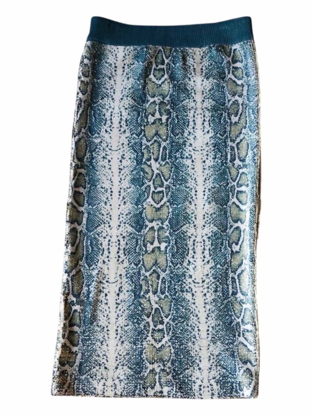 Le Superbe Teal Green Snake-Print Sequin Midi Skirt Small